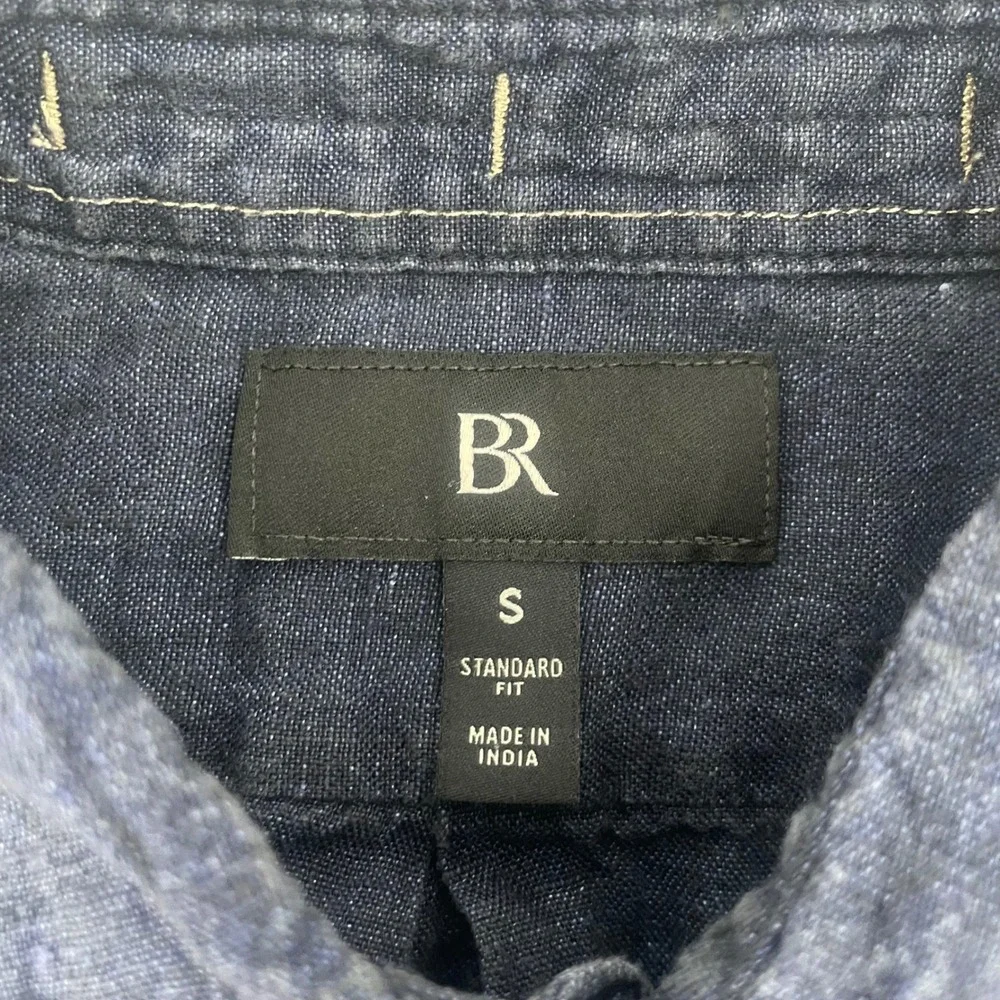 Banana Republic Button Down Mens S Navy Blue 100% Linen Standard Fit Summer